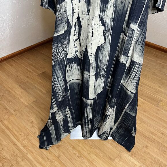 Lyng Designs Dress Womens L Black Tan Abstract Square Neck Lagenlook Oversize - Picture 8 of 12